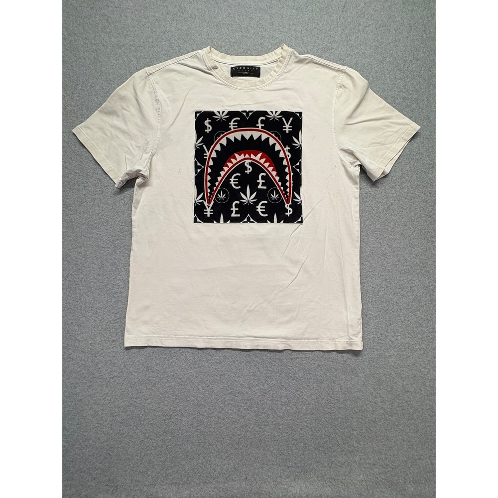 Eternity BCAD Mens XL White Shark Mouth Currency Graphic Streetwear T-Shirt